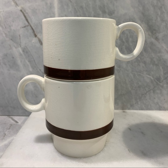 Vintage made in Japan espresso|coffee stacking mugs x4 cream with brown glaze - Picture 4 of 9
